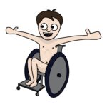Graphic of a nude boy in a wheelchair